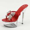 Eilyken Summer Sexy Peep Toe Crystal Bowknot Women Slippers Stiletto Heels Stripper Sandals Platform Slide Shoes