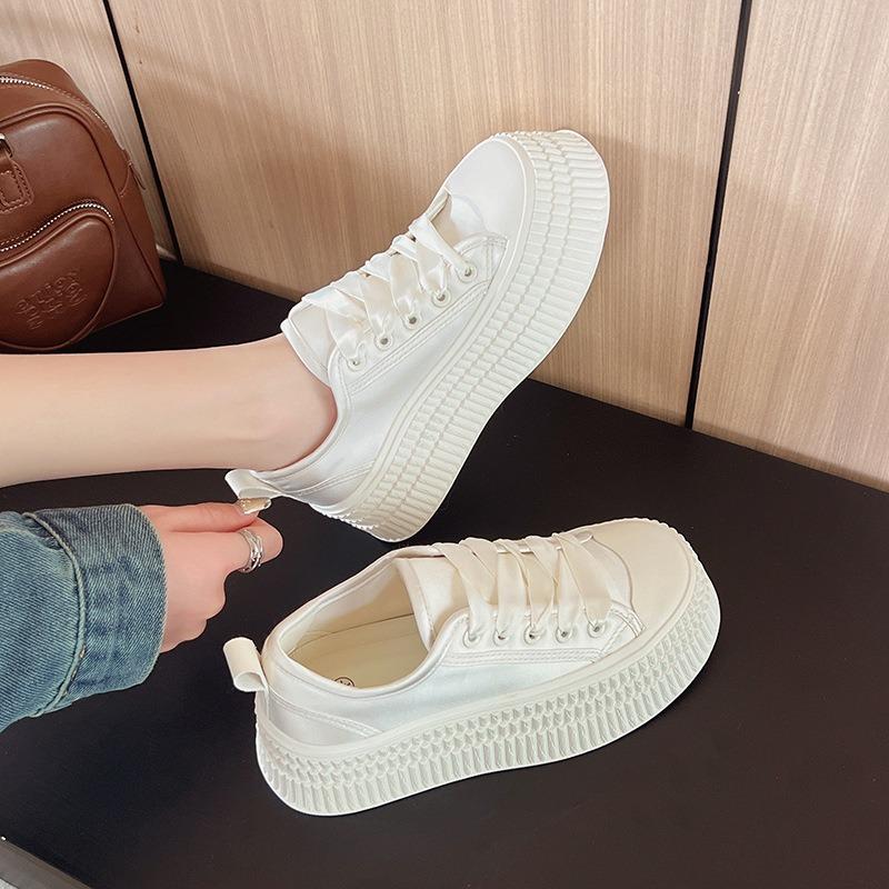 

Spring and summer new thin board shoes latex insoles thick sole heightening muffin sole casual little white shoes women s shoes 40 бежевый