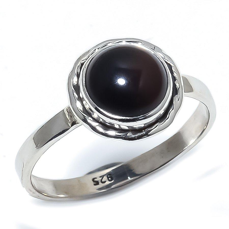 Natural Black Onex Gemstone Handmade 925 Sterling Silver Jewelry Ring S.8 K5O68
