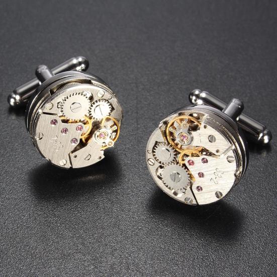 2 Pezzi Moda Uomo Donna Movimento Orologio Meccanico Gemelli Bottoni Manica Camicia