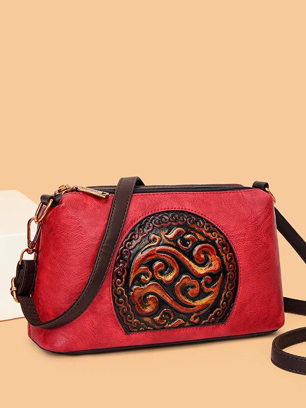2025 Retro Ethnic Style Women's Genuine Leather Crossbody Bag for Middle-Aged Women