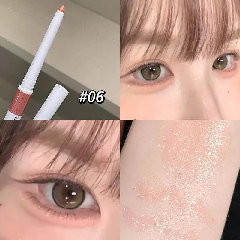 Soft and Atmospheric Eyeliners! Double-Ended Aegyo-Sal Eyeshadow Pen with Brightening Pearlescent Waterproof Matte Finish In Pink-Brown for Women