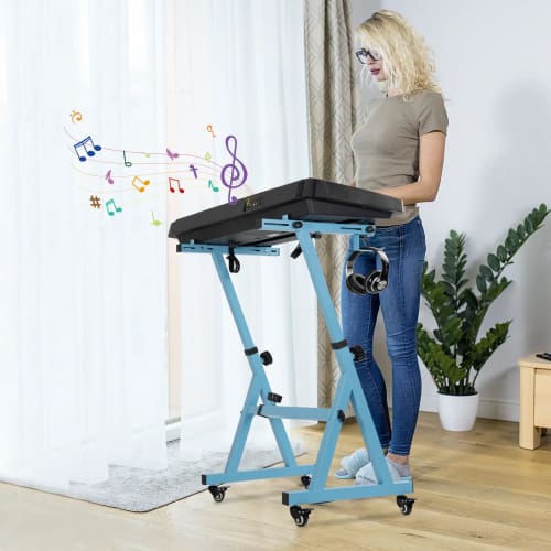 Rxakudedo Z-Shaped Keyboard Stand with Casters, Adjustable Slide Rails, Easy Operation (Z-Light Blue)