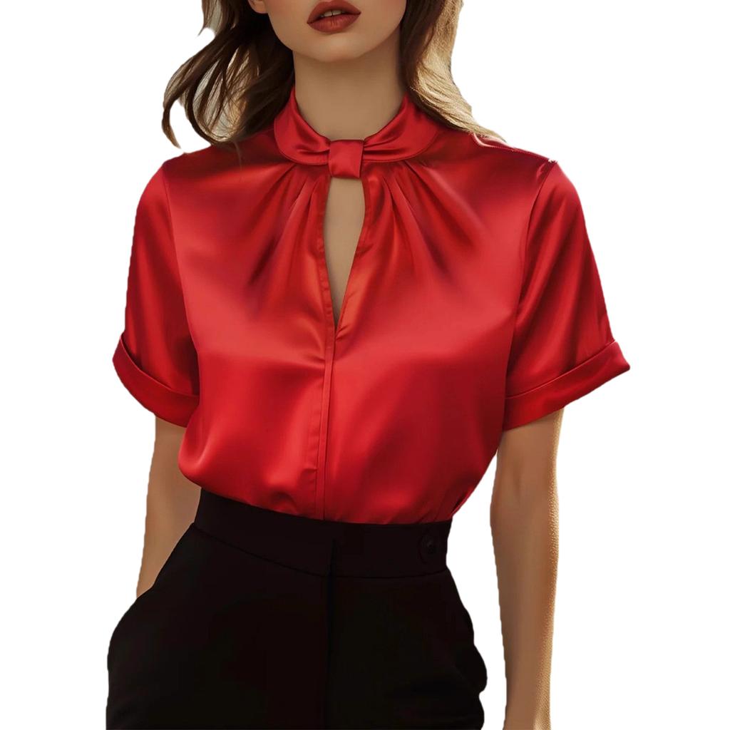 Women's Casual And Fashionable Color V,neck Short,sleeved Top