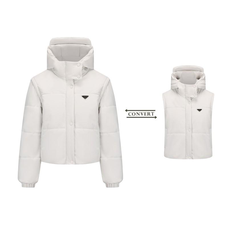 Womens Detachable Sleeve Puffer Vest Coat Thick Warm Cotton Jacket Hooded Short Street Style