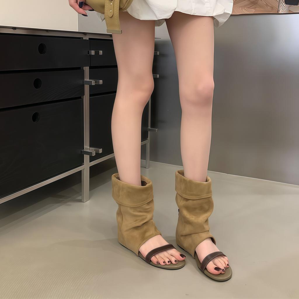 First Encounter Season Summer Korean Version Of Stacking Boots Women'S Word With Open Toes Cool Boots Hollow Short Boots Roman Sandals