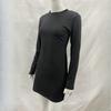 Spring solid color semi high neck long sleeved mesh splicing sexy perspective one-step skirt dress