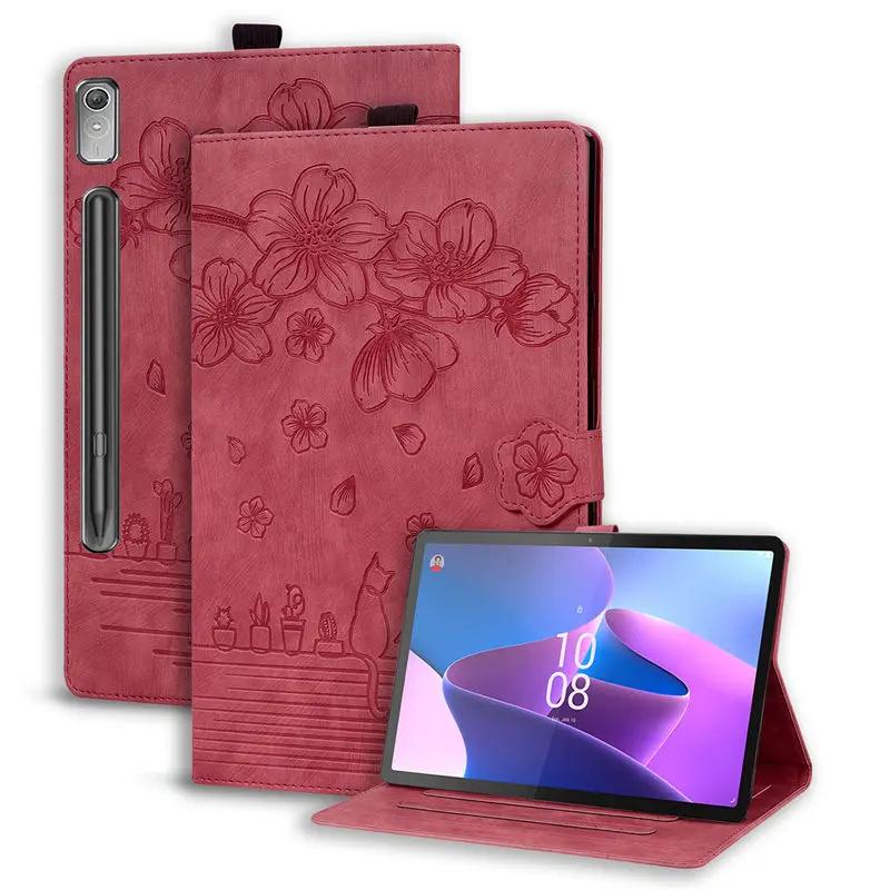 Tablet Case For Funda Lenovo Tab P11 Pro Gen 2 Case TB132FU TB138FC Embossed Flip Stand Cover XiaoXin Pad Pro (2022) 11.2" TPU Back Shell