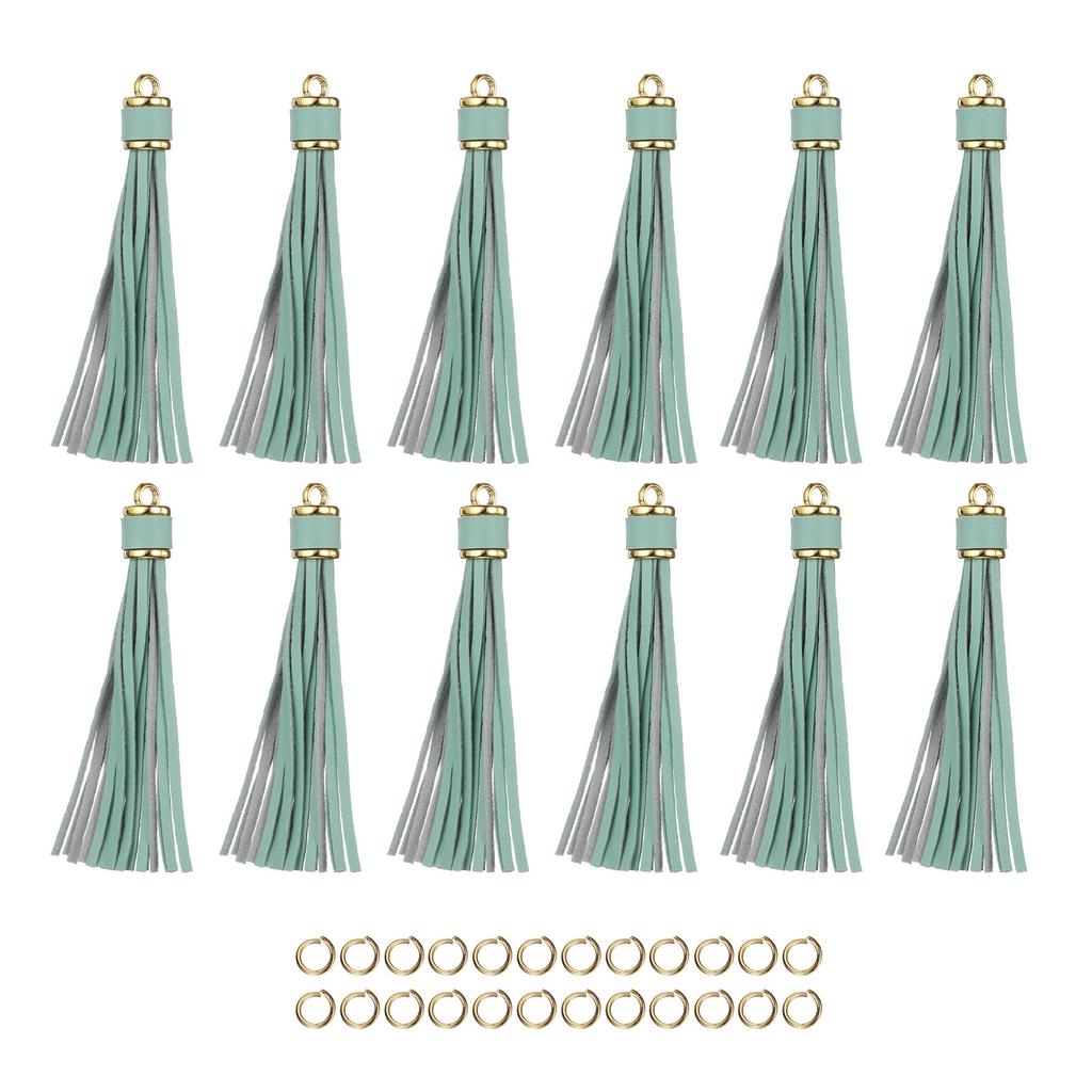 12 Stück Quasten-Schlüsselanhänger-Set PU-Lederquasten-Anhänger Bunte Lederquaste für Schmuckherstellung Handybänder Handtasche DIY-Bastelarbeiten