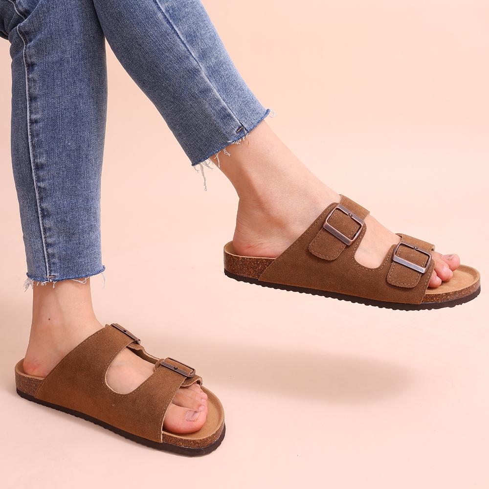 Fashion Litfun 2024 Fashion Flats Sandals Women Leather Cork Slippers Summer Arch Support House Slippers Unisex Classic Beach Slippers