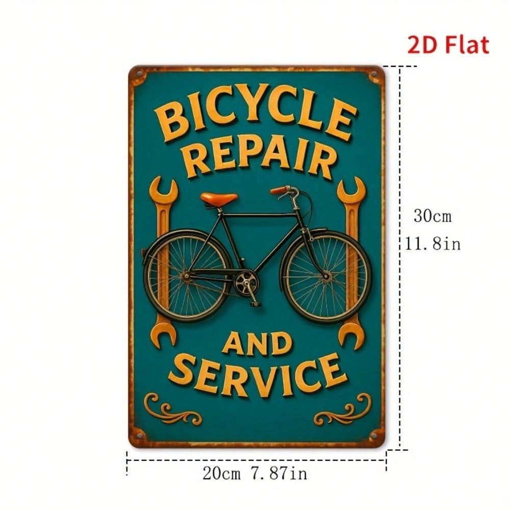 Vintage Metal Bicycle Repair Sign 8x12 Inch Rustic Green Wall Art for Garage Home Bar Cafe Decor