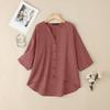 ZANZEA Women Casual V-Neck Solid Color 3/4 Sleeve Blouse