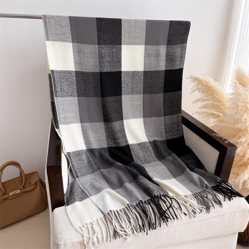 

2025 Корейський стиль Плед Імітація кашеміру Теплий шарф з китицями та шаль для жінок 200x62cm (including tassels)