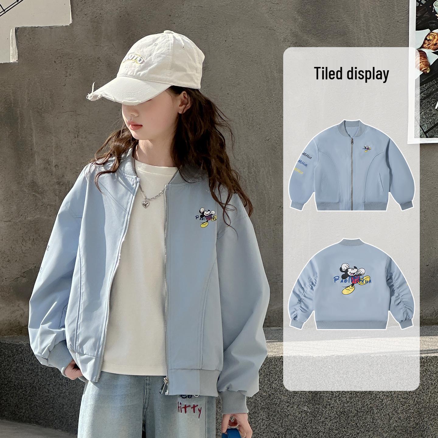 High-Quality Girls Cartoon Embroidery Jacket - Spring 2026 Collection 130 cm светло-синий