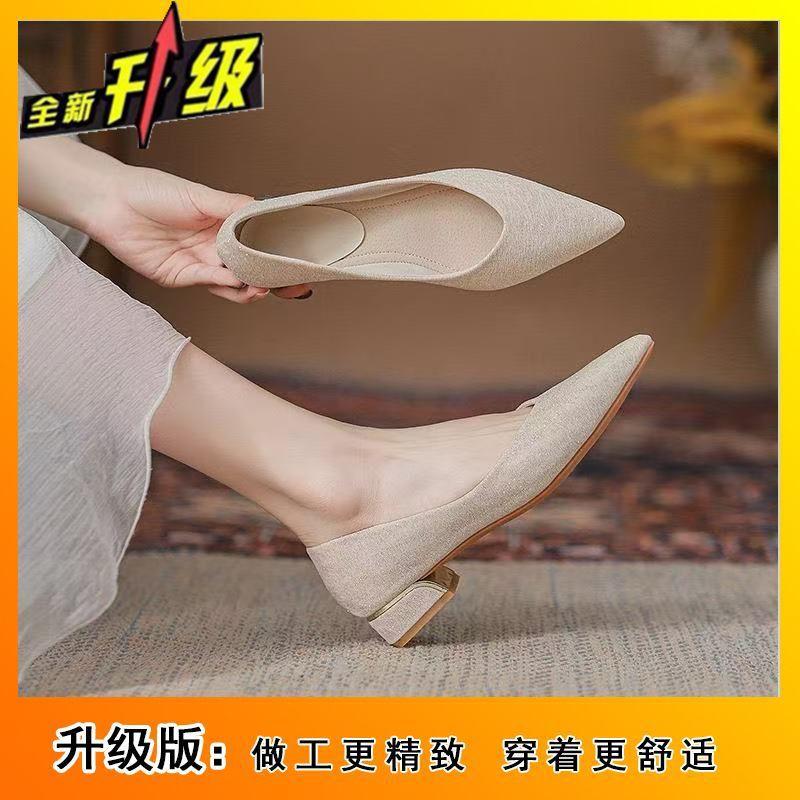 Women's shoes spring and summer new fashion single shoes light mouth thin heel temperament professional commuting flat thick heel women's single shoes
