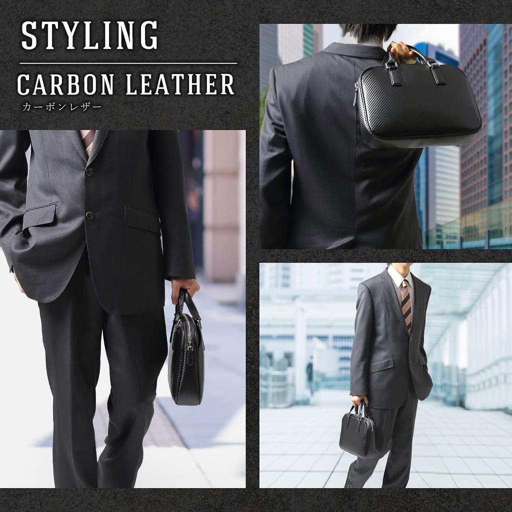 Business Bag Genuine Leather Lightweight Small B5 Leather Brand Slim Briefcase Thin Small Leather Black x Saffiano [PHLOX] Men's Women's (Black