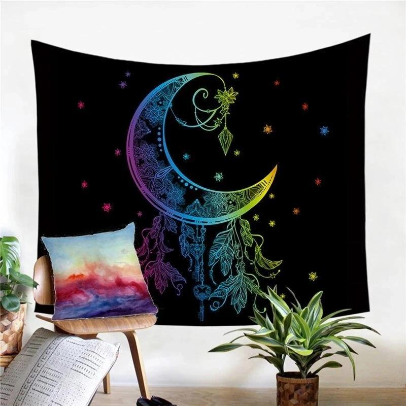 1pc, The Moon Accompanies Sunset Printed Tapestry Wall Hanging Tapestry Tablecloth Dustproof Cover
