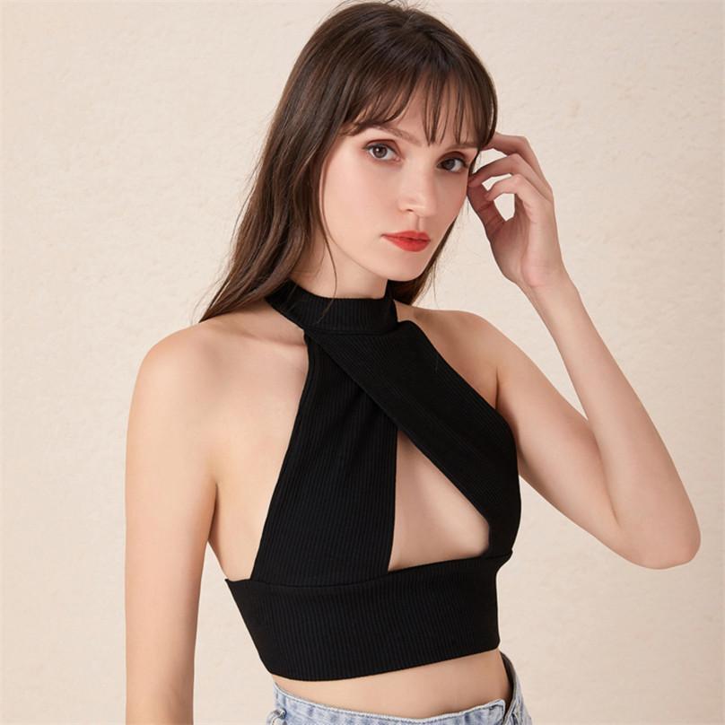 Charming Summer Fashion Women's Hanging Neck Stretch Vest Ladies Slim Solid Color Sexy Halter Wrap Chest Tube Top
