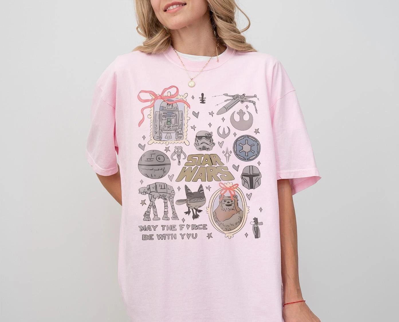

Retro Coquette Star Wars T-Shirt, Bow Aesthetic R2D2 ATAT Ewok 4XL