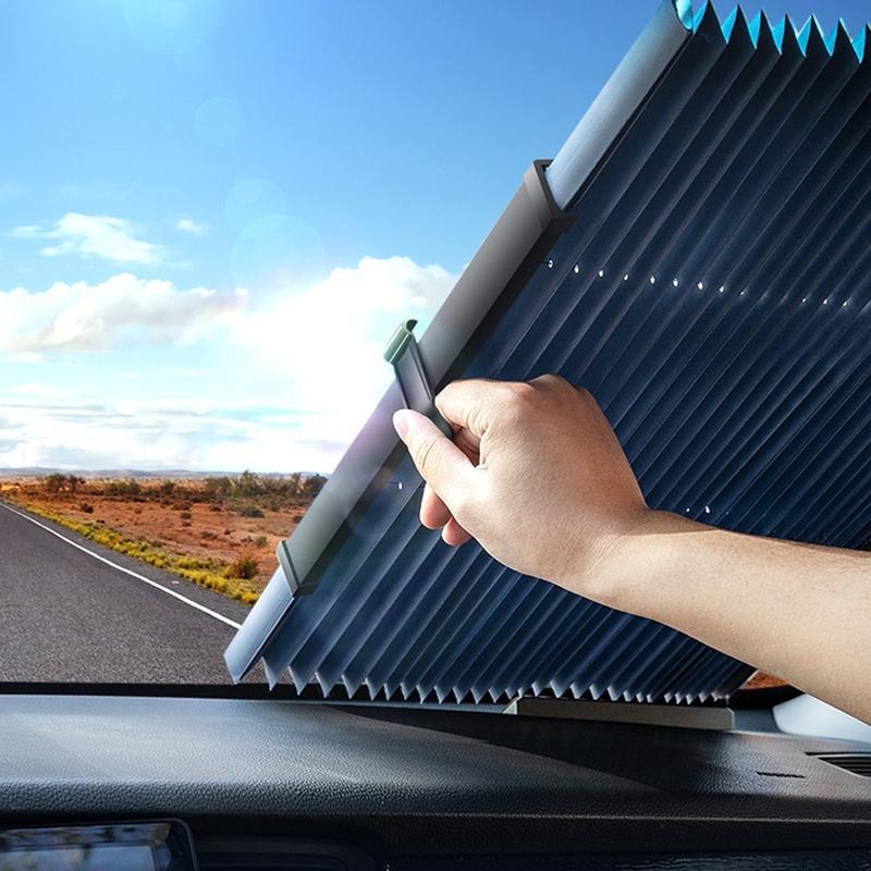 Sun Shade for Car Large Retractable Windshield Visor Protector Blocks UV Rays Auto Sunshade Fits Front Window Suction