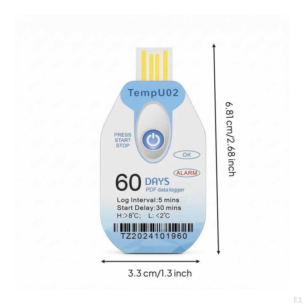 Temperature Data Logger with PDF Report Waterproof SingleUse USB Compact