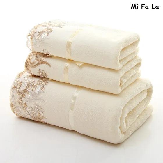 3pcs/set Lace Border Embroidery Face Bath Towel Set Microfiber juegos de toallas Absorbent Towels Bathroom Wedding Decoration