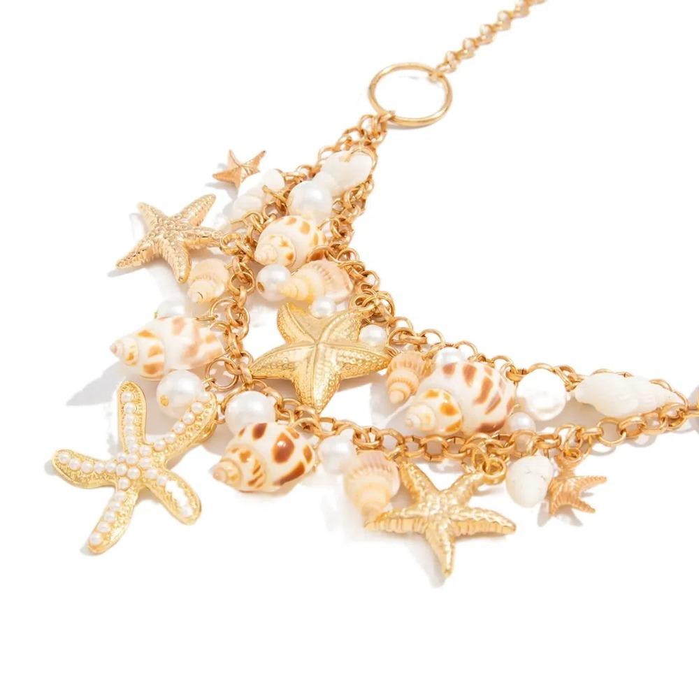 Pearl Clavicle Chain Women Conch Starfish Choker Fashion Shell Multilayer Necklace  Ladies