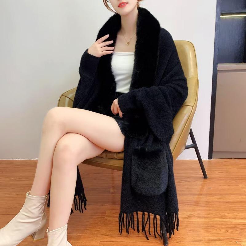 Sexy Gesellschaftsdame Schal dicker Strickpullover Damen Schal warme Jacke Oberbekleidung Strickjacke einfarbig Damen Cape