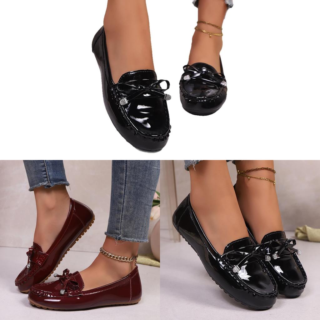Scarpe Basse con Fiocco a Farfalla per Donna in Materiale PU con Suola in Gomma Antiscivolo