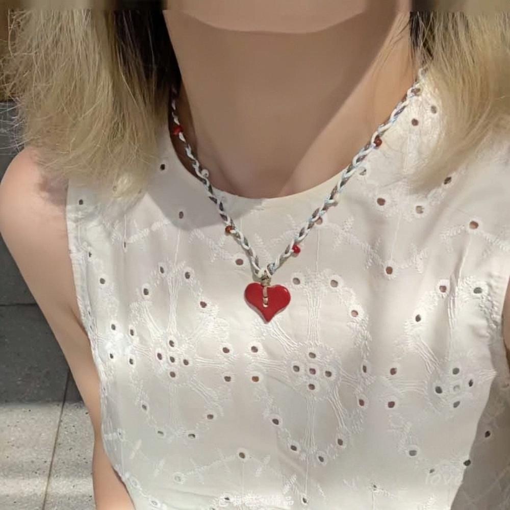 Süßer Liebes-Welpen-Anhänger Halskette Retro Geflochtene Kordel Naturstein Pullover Kette Halskette Für Frauen Schmuck Zubehör