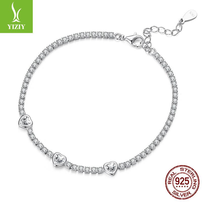 S925 Sterling Silver Love Shining Zircon Bracelet Simple Urban Light Luxury Silver Bracelet Early Spring Accessories