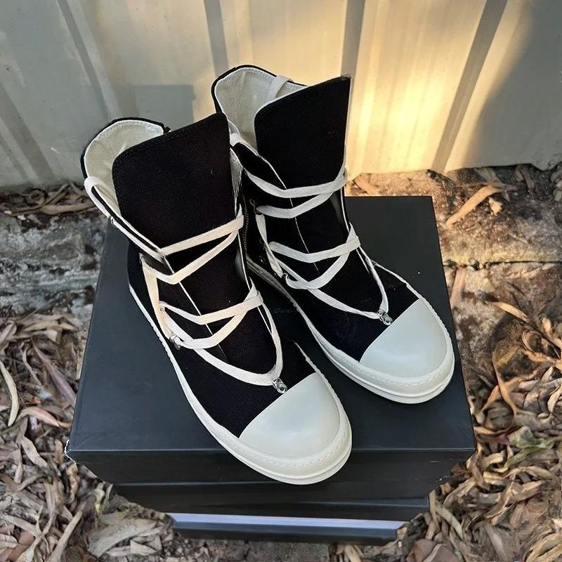 Codzienny Wysoka Jakość Czarny Projektant Męskie Skórzane Buty Ro Pentagram Gruba Podeszwa Zamek Płaskie Płócienne Luksusowe Damskie Botki Trampki