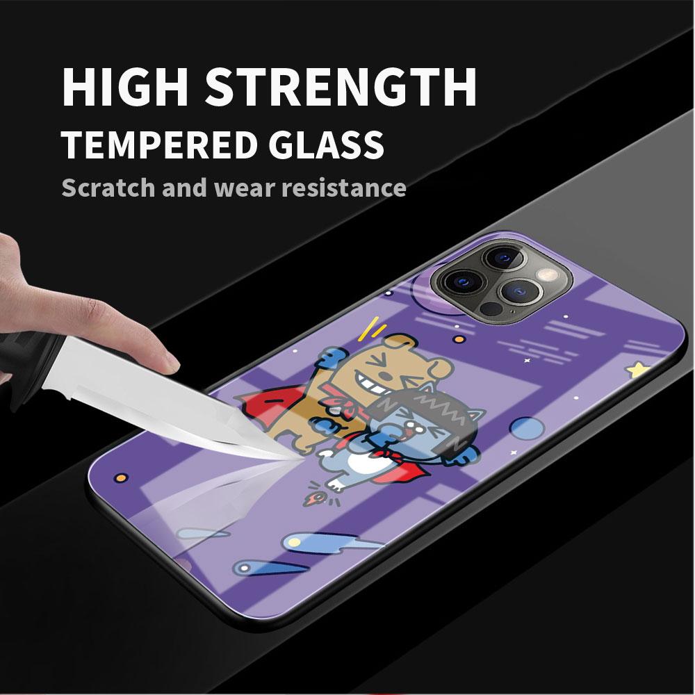 Glashülle für Apple iPhone 14 13 Pro 11 12 7 8 Plus SE 2022 XR X XS Max 6 6S gehärtete Telefonabdeckung Kakao Friends