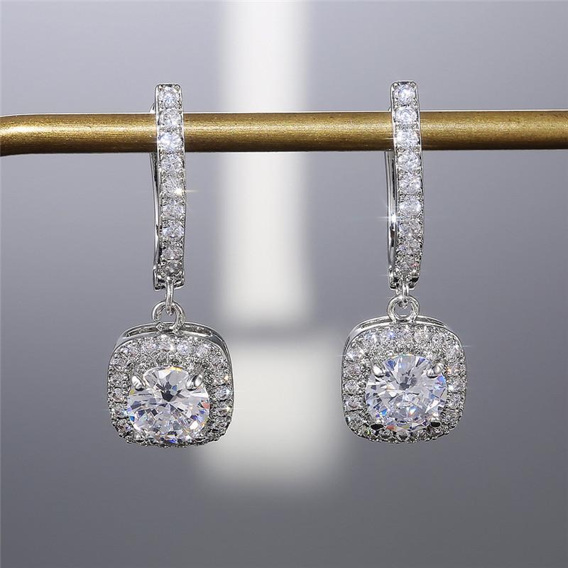 925 Sterling Silver Trendy Square Shape Drop Earrings Brilliant Bridal Engagement Wedding Jewelry Elegant Female Dangle EarringGood product