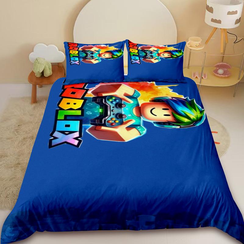 3Pcs Duvet Cover Set Roblox Cartoon Boys Kids Bedding Set Anime Comforter Cover Soft Bedroom Decor Birthday Gifts