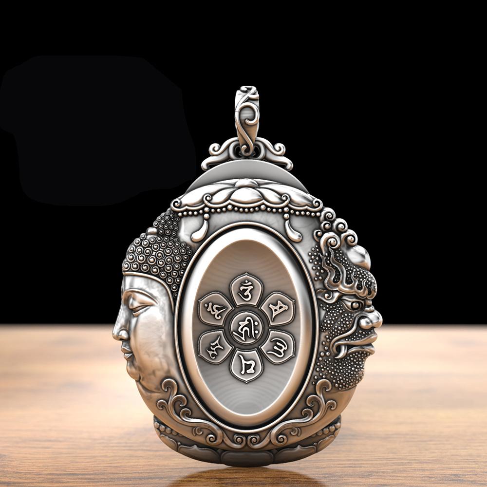 

HX Guochao Ретро шестисимвольная мантра Будды и магии, однотонный кулон, мужские серебряные украшения, властное ожерелье, мужские подвески