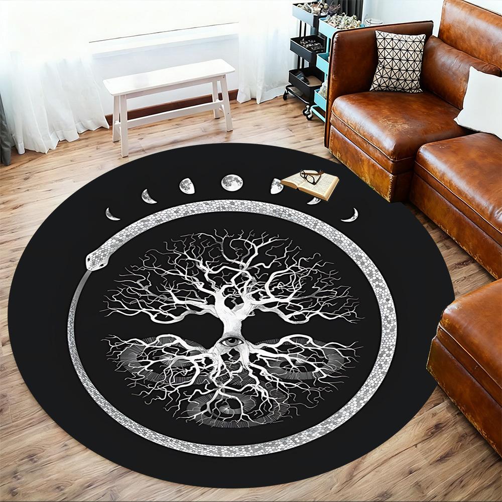 1pc Tree of Life Moon Phases Round Chair Mat Area Rug - Non-Slip, Floor Mat for Office, Bedroom, and Indoor Decor C1125363