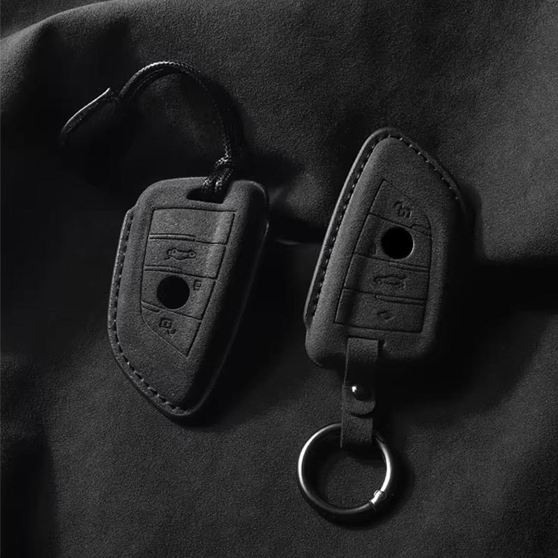 Suede Faux Leather Car Key Case Cover For BMW X1 X3 X5 X6 X7 1 3 5 6 7 Series G20 G30 G11 F15 F16 F20 G01 G02 Keychain Protector