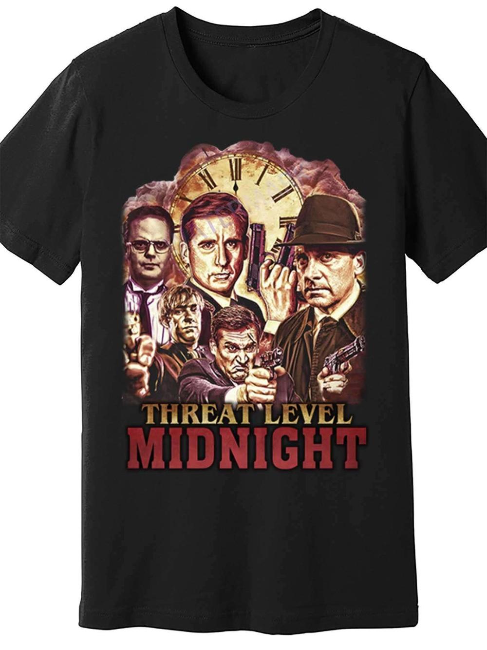 Mens Office Threat Level Midnight Retro Black CottonShirt Classic TV Series Print Short Sleeve Washable AllSeason S