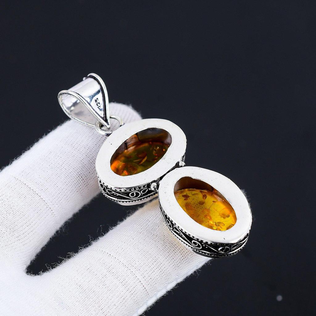 Baltic Amber Gemstone Handmade 925 Sterling Silver Pendant Double Baltic Amber Gemstone Pendant For Gifts Antique Pendant For Gifts