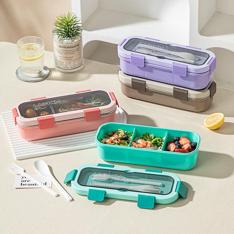 Microwave Stainless Steel Single Layer Partition Lunch Box, Leak Proof Fresh Keeping Bento Container Portable Food Storage Box