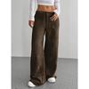 Corduroy-Textured Women's High-Waisted Wide-Leg Pants | Relaxed Fit, Side Pockets & All-Season Comfort, Machine Washable Beige Trousers