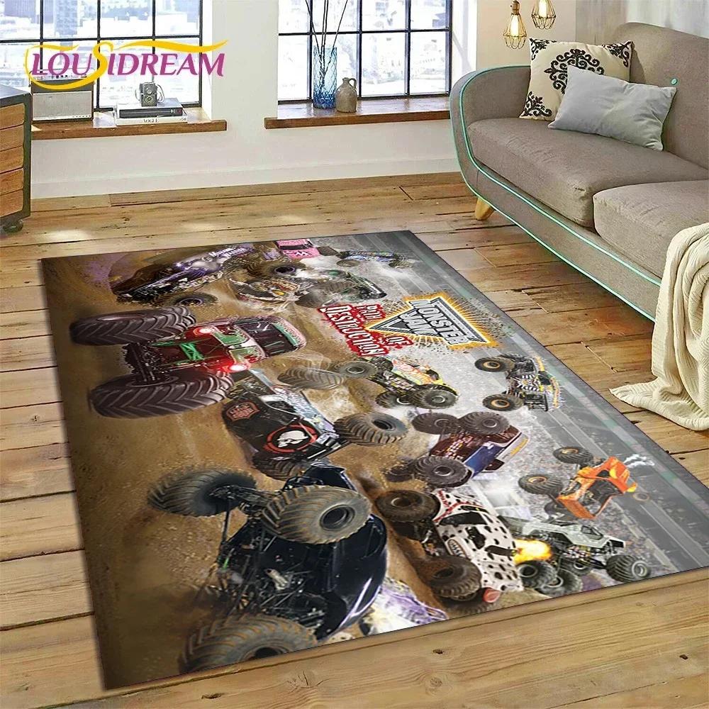 Covor Desen Animat Monster Truck Monster Jam pentru Dormitor Sufragerie Decor Canapea Acasă, Joc Copii Covor Mare Decorativ pentru Podea