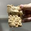 Wooden carved Buddha statue [Seven Lucky Gods Maneki Neko], carved from a single piece of cypress wood, 10cm tall, ornament, good luck ornament,