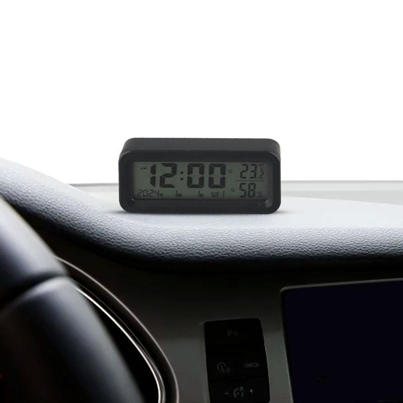 Solar Power Digital Car Clock Home Vehicle Temperature Humidity Meter Calendar Reminder Automatic Lighting Backlight
