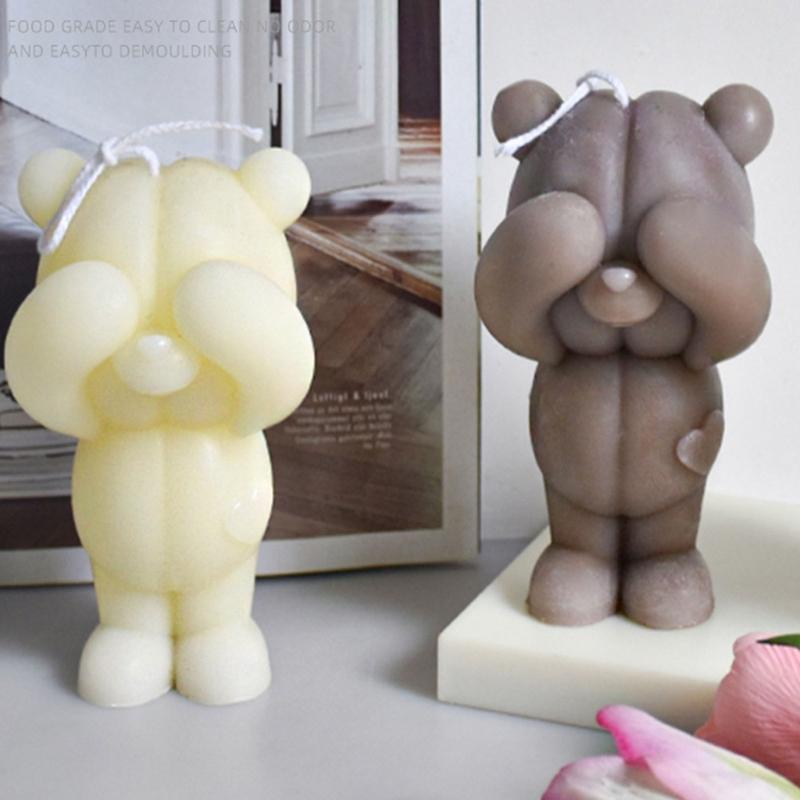 3D Eyecover Bear Shape Candle Silicone Mold for DIY Hand-made Candle Ornaments Mould Handicrafts Making Tool Baking Mold
