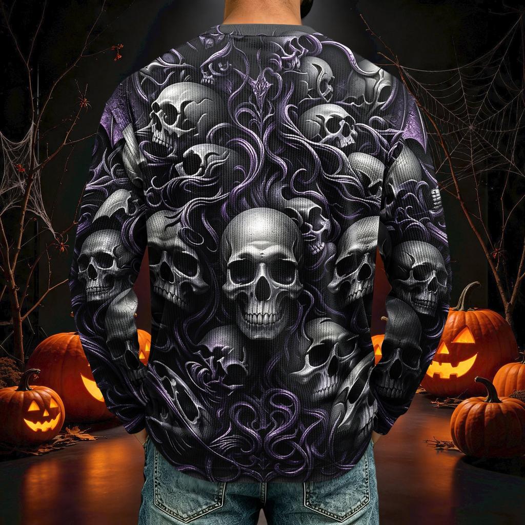 Męska koszulka z długim rękawem i kołnierzykiem z sztruksu z nadrukiem na Halloween, casualowy sweter