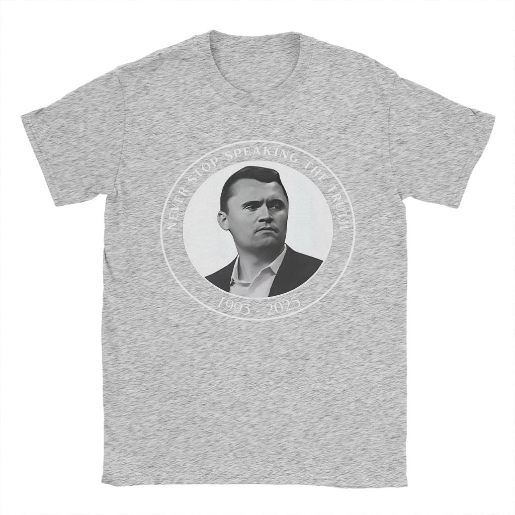 Men's T-Shirt Charlie Kirk Funny Pure Cotton Tees Short Sleeve  T Shirt Round Neck Clothes Graphic