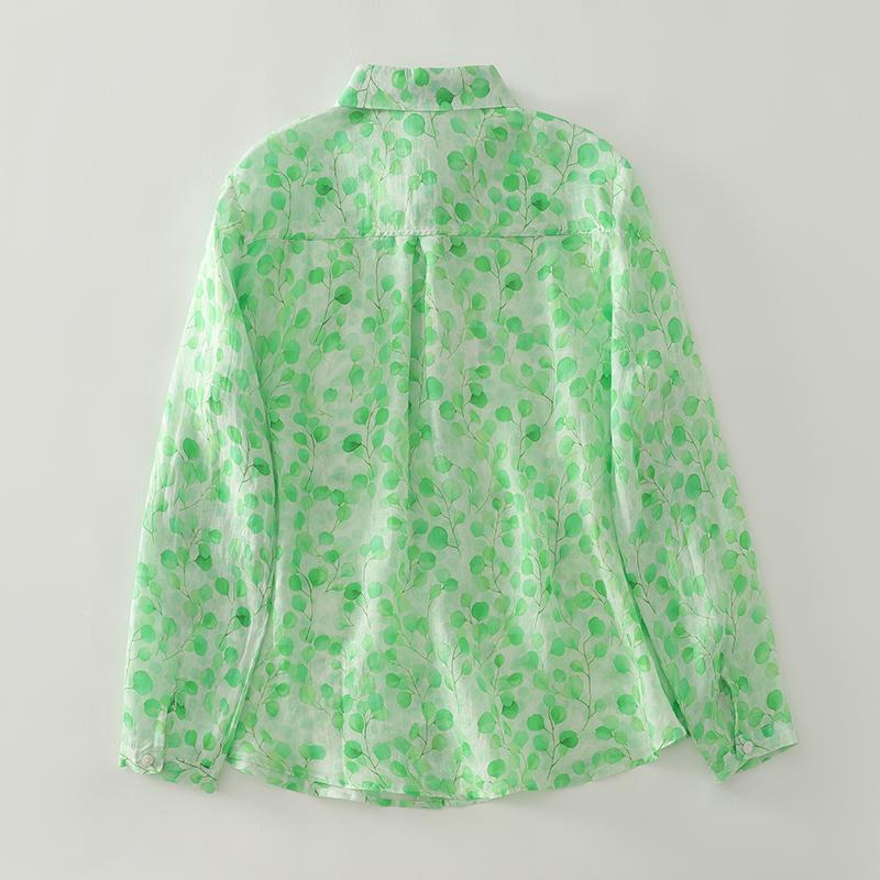 DIMANAF 2025 New Plus Size Women Tops Shirts Tees Green Casual Loose Blouse Autumn Print Cotton Long Sleeve
