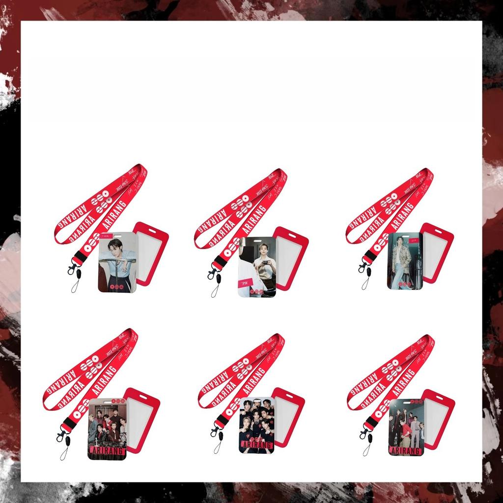 Kpop Idol BTS World Tour ARIRANG Lanyard and Card Holder Set, Printed Neck Strap with ID Badge Sleeve Photocard Protector for ARMY